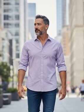 Axist Men’s Stylish Classic Textured Dress Shirt in Lavender XXL